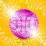 Shiny Pink Disco Ball in Yellow Background with Sound Level Graphic